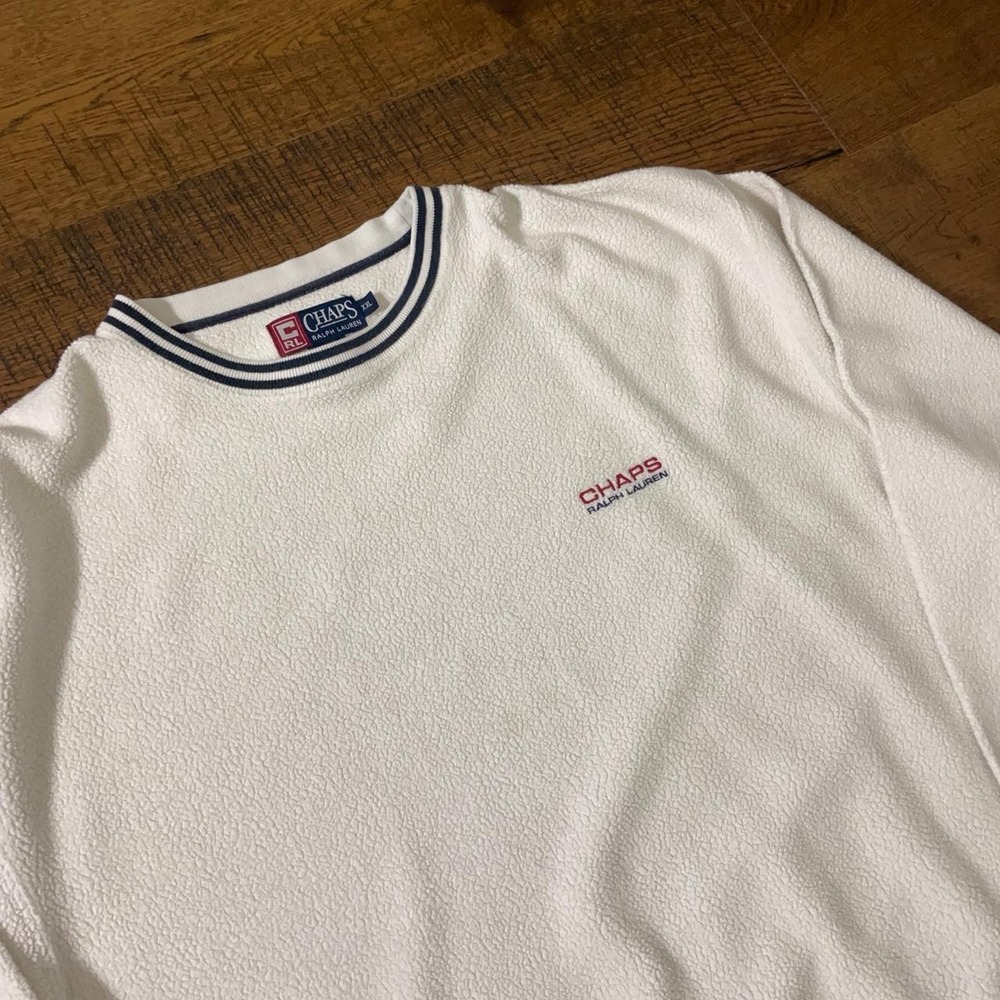 Chaps Ralph Lauren Fleece Sweatshirt Men XXL White Preppy 90s Striped Trim